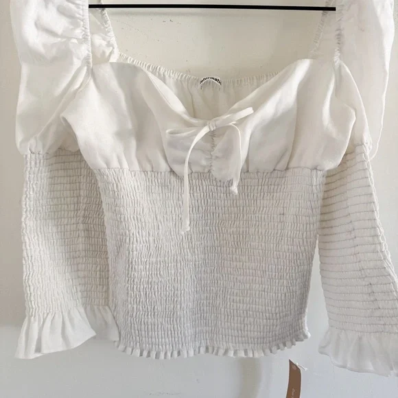 NWT Reformation White Haven Smocked Blouse M - Picture 2 of 7